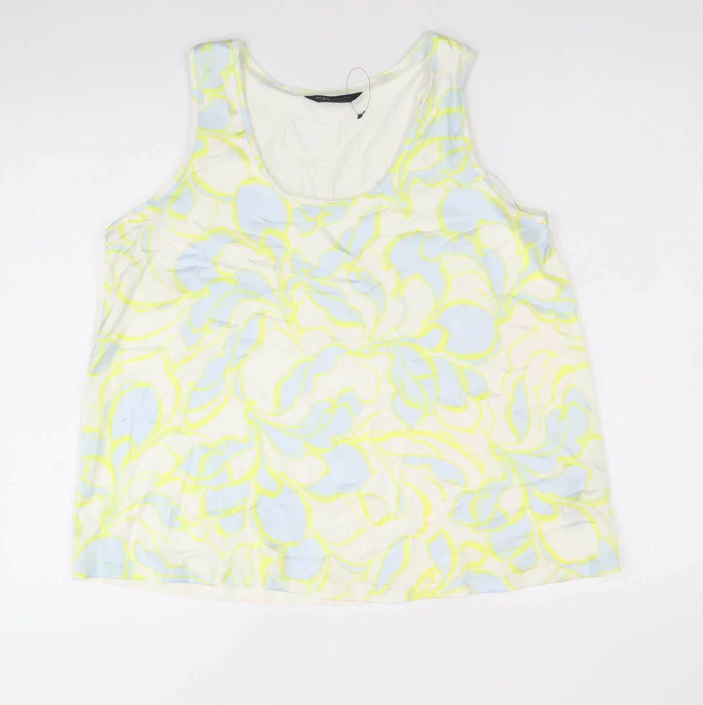 Marks and Spencer Womens White Geometric Polyester Basic Tank Size 12 Scoop Neck