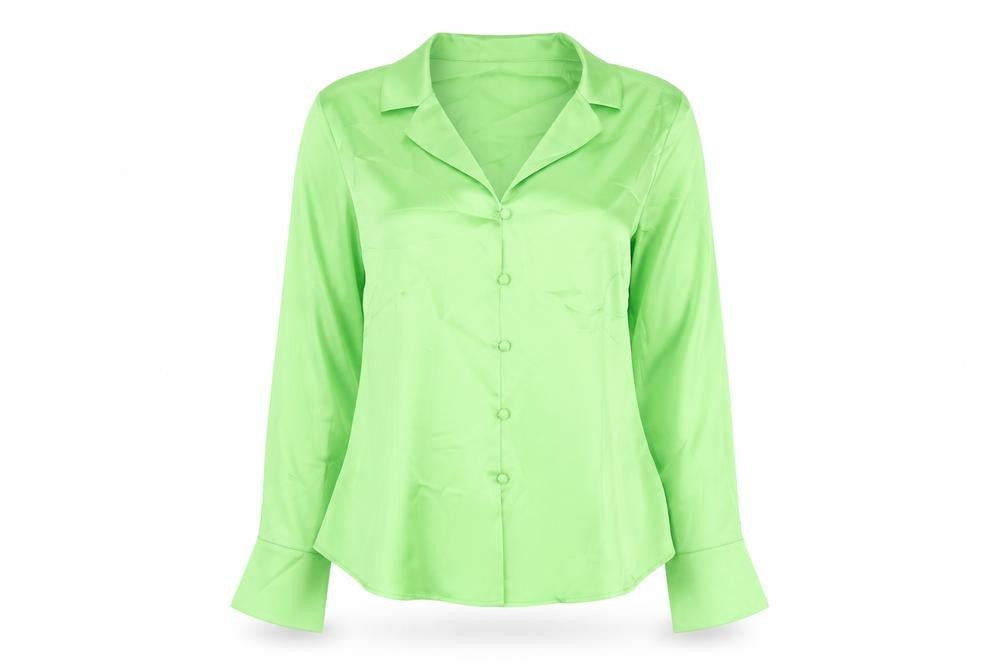 Marks and Spencer Womens Green Polyester Basic Button-Up Size 12 V-Neck - Collared