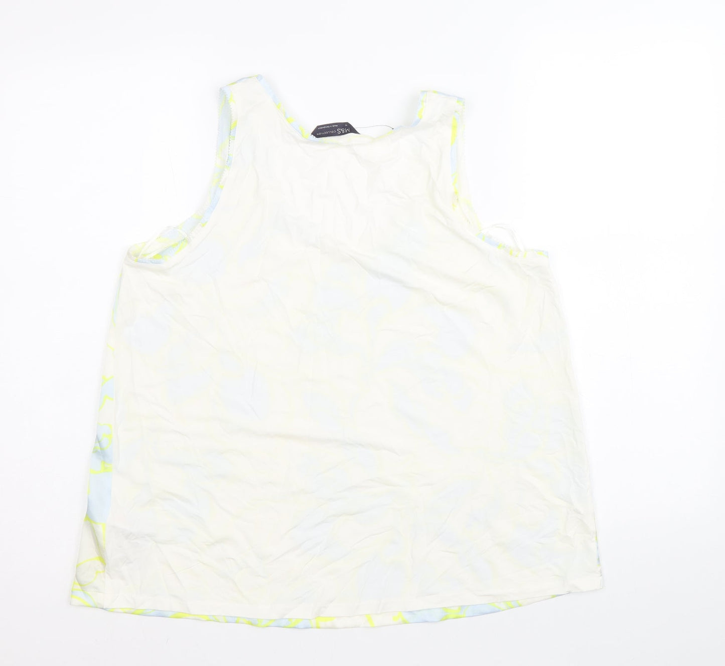 Marks and Spencer Womens White Geometric Polyester Basic Tank Size 10 Scoop Neck