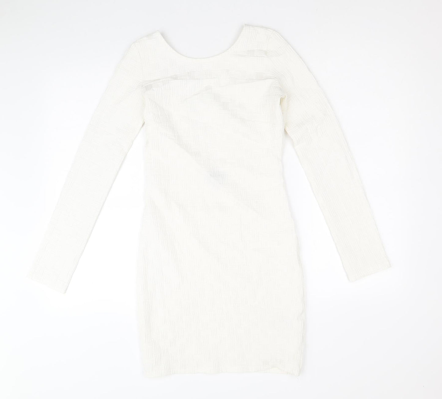 Topshop Womens White Geometric Polyester Mini Size 8 Scoop Neck Pullover
