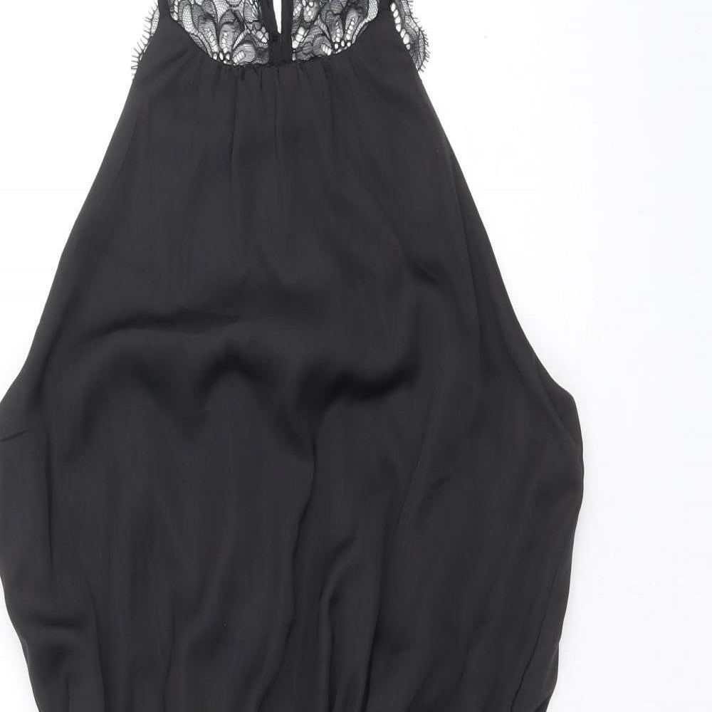 H&M Womens Black Polyester Fit & Flare Size 8 Scoop Neck Button - Lace Details