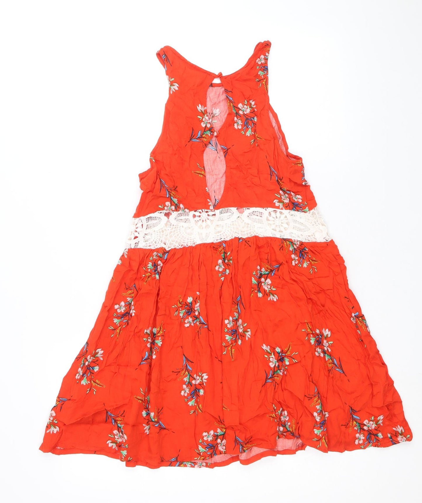 MINKPINK Womens Red Floral Viscose Fit & Flare Size S Scoop Neck Button