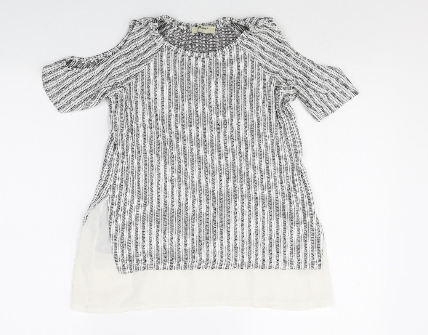 Papaya Womens Grey Viscose Basic Blouse Size 8 Round Neck - Cold Shoulder