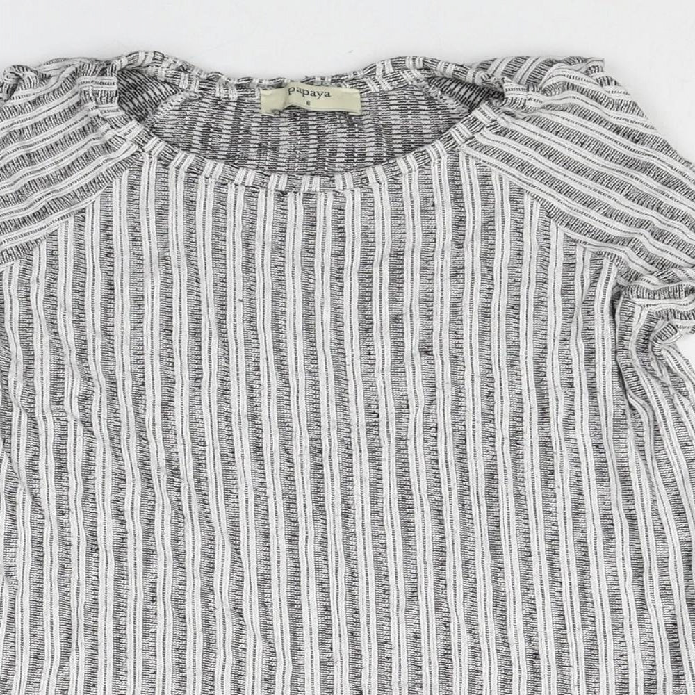 Papaya Womens Grey Viscose Basic Blouse Size 8 Round Neck - Cold Shoulder