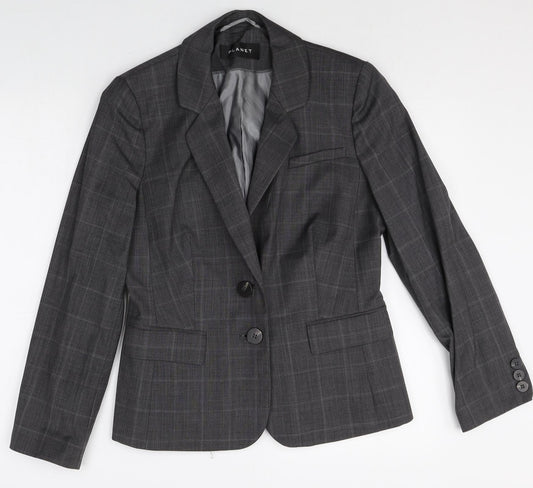 Planet Womens Grey Plaid Wool Jacket Blazer Size 8