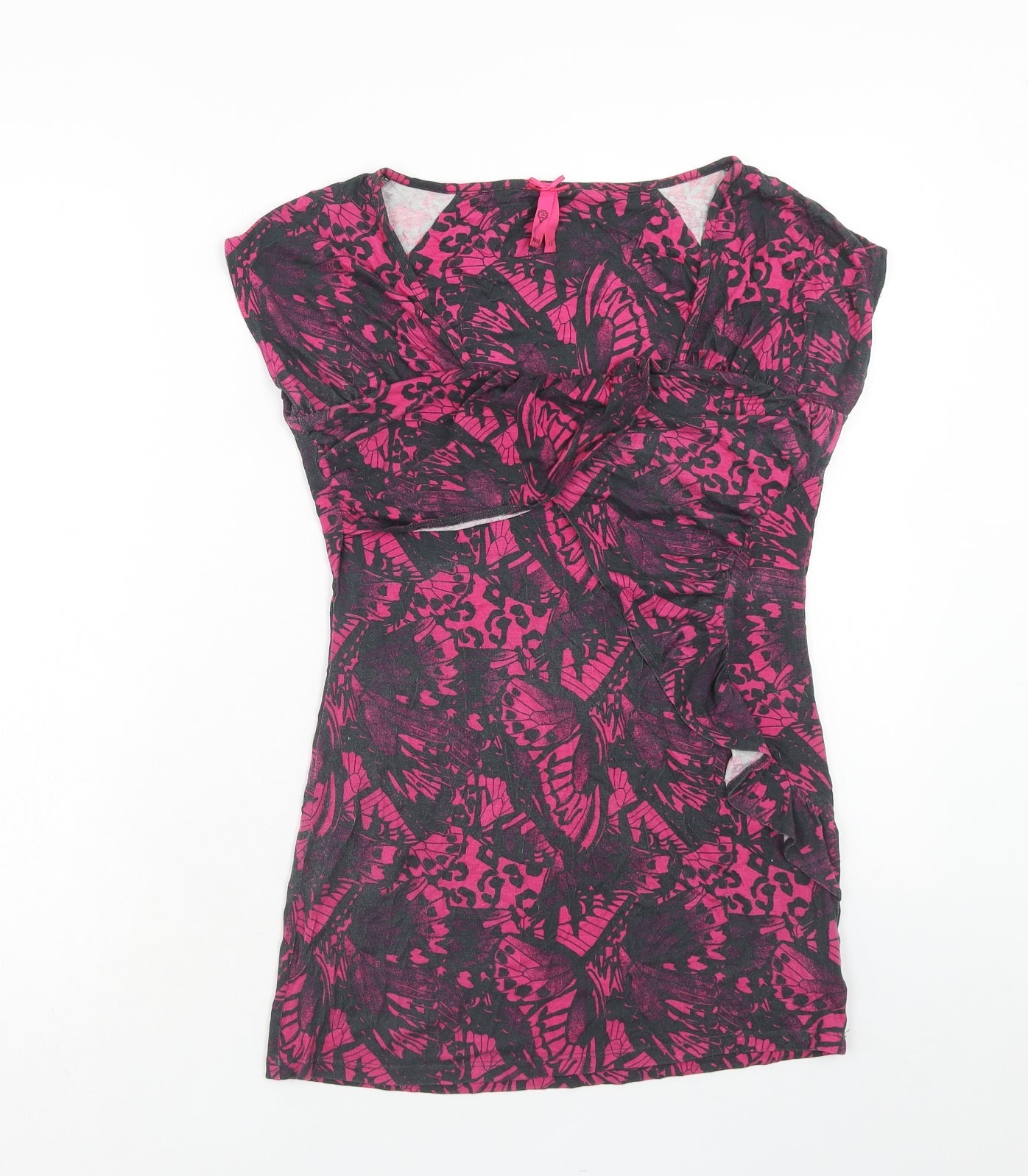 NEXT Womens Pink Geometric Viscose Basic T-Shirt Size 10 V-Neck