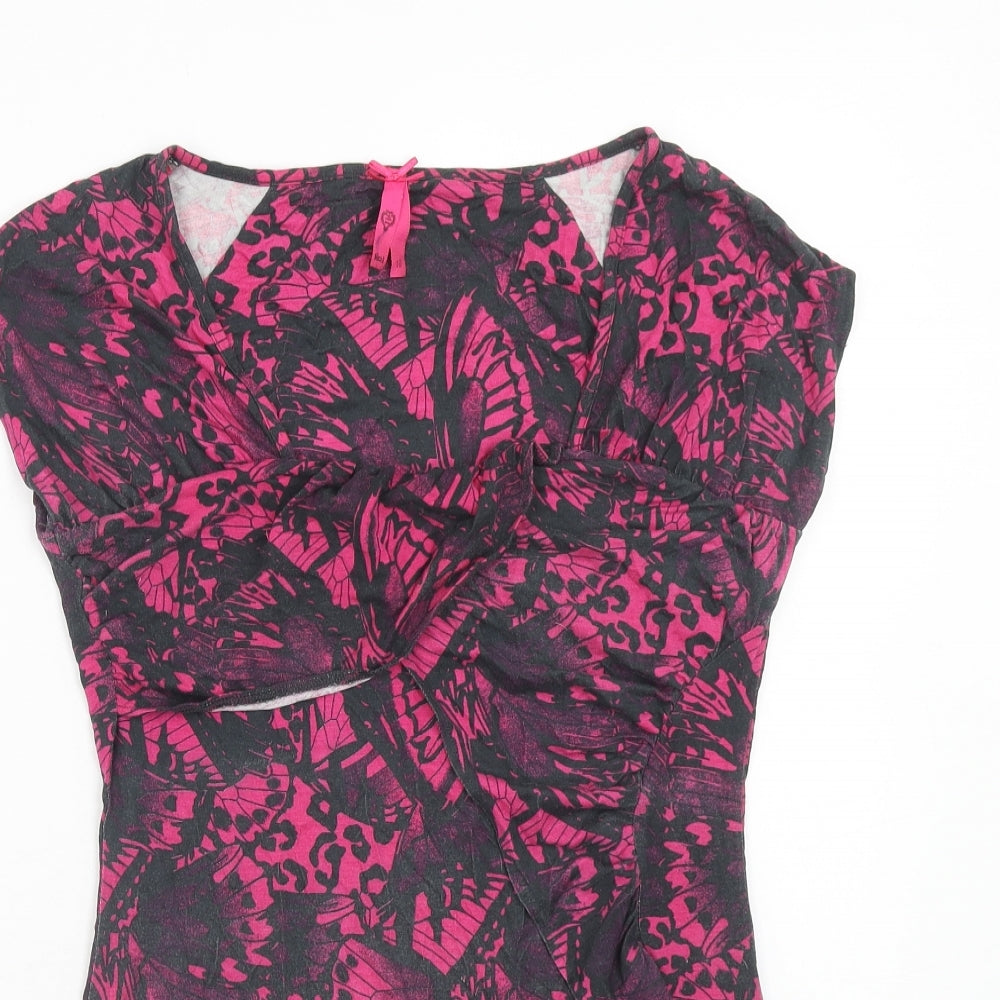 NEXT Womens Pink Geometric Viscose Basic T-Shirt Size 10 V-Neck