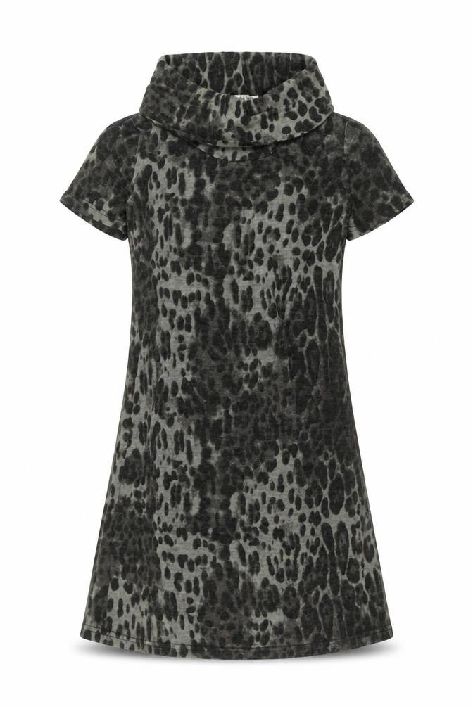 Palme Womens Grey Animal Print Acrylic A-Line Size M Roll Neck Pullover - Leopard Pattern