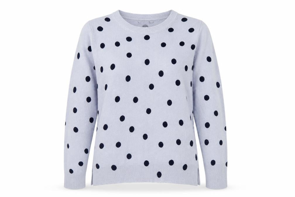 Marks and Spencer Womens Blue Round Neck Polka Dot Acrylic Pullover Jumper Size 12