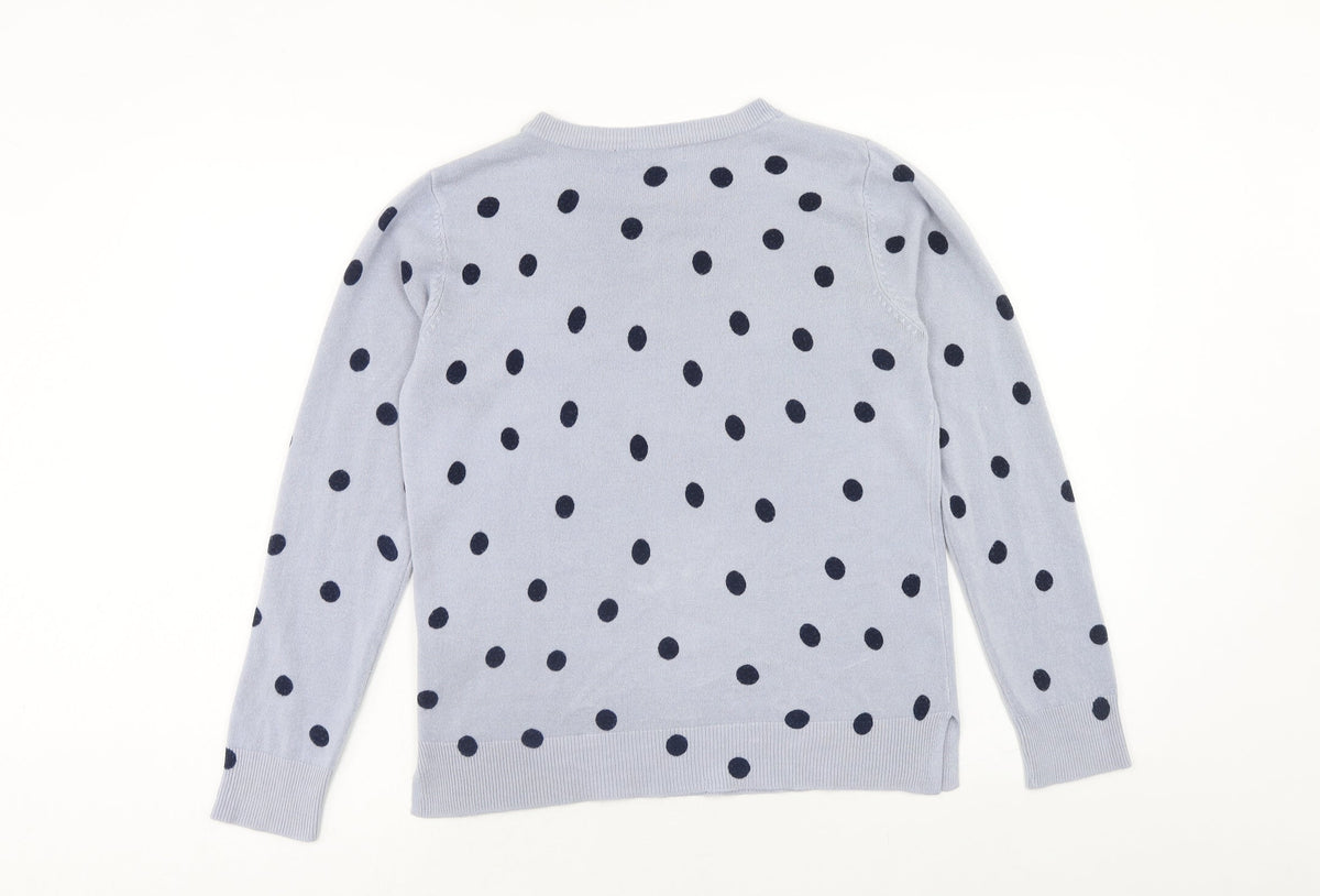 Marks and Spencer Womens Blue Round Neck Polka Dot Acrylic Pullover Jumper Size 12