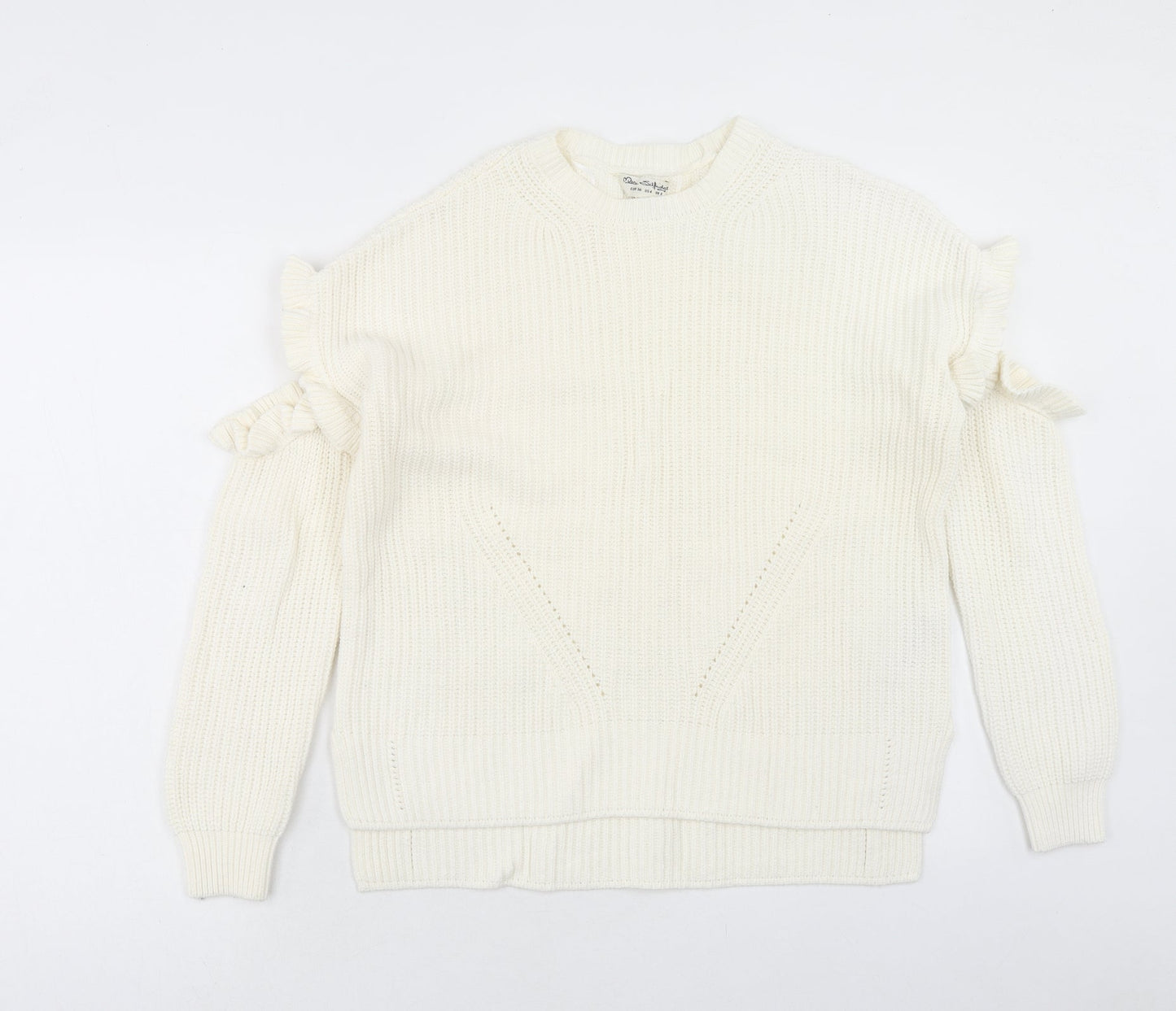 Miss Selfridge Womens Ivory Round Neck Cotton Pullover Jumper Size 8