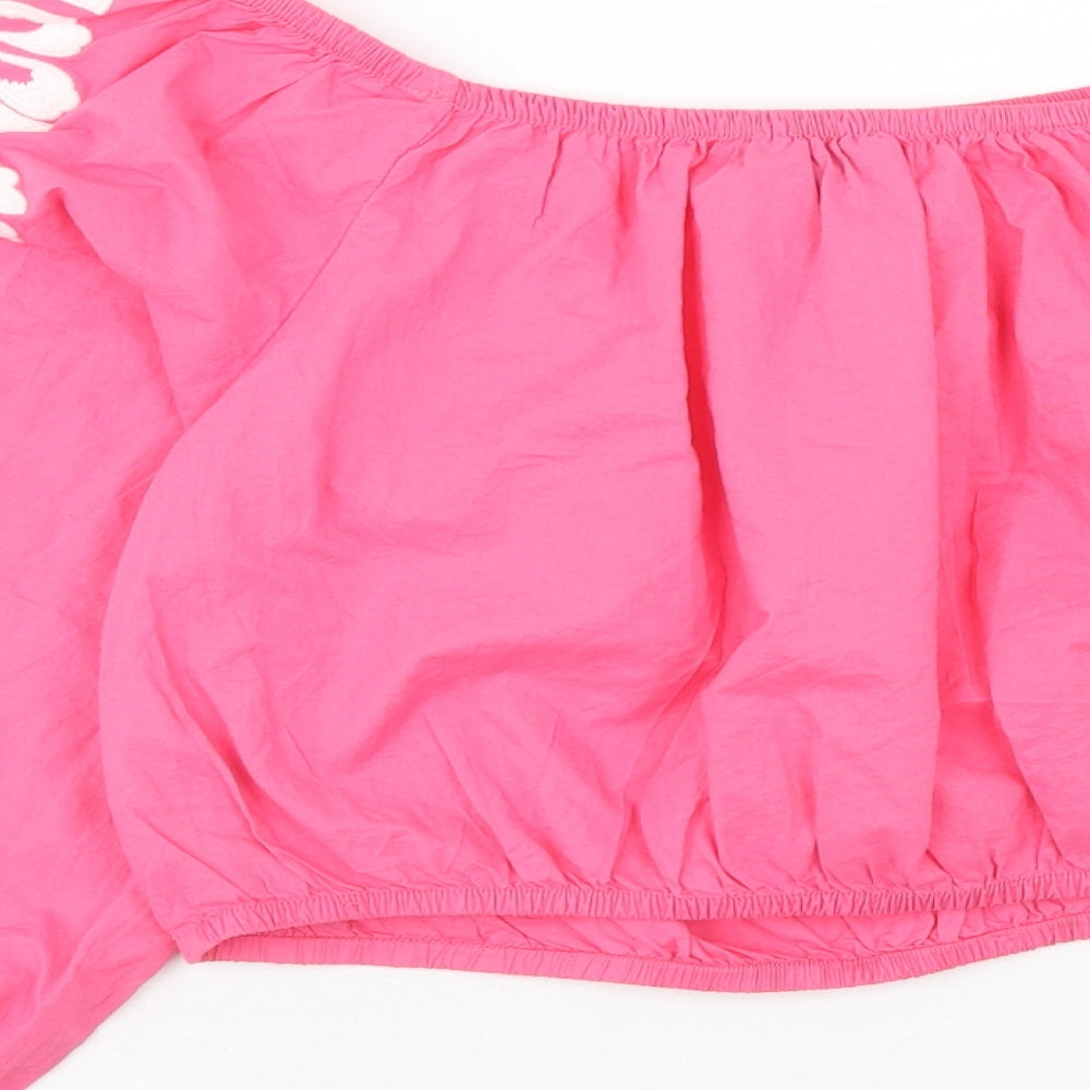 Marks and Spencer Womens Pink Cotton Cropped Blouse Size 18 Boat Neck - Flower Detail