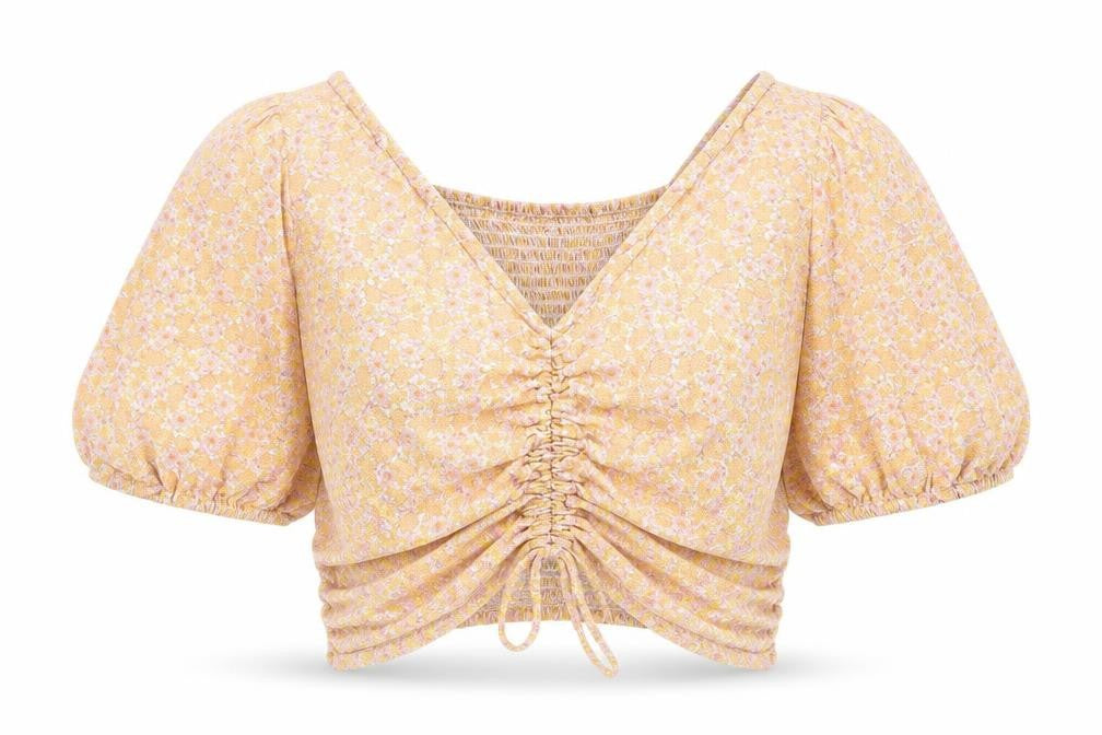 H&M Womens Orange Floral Viscose Cropped Blouse Size L V-Neck
