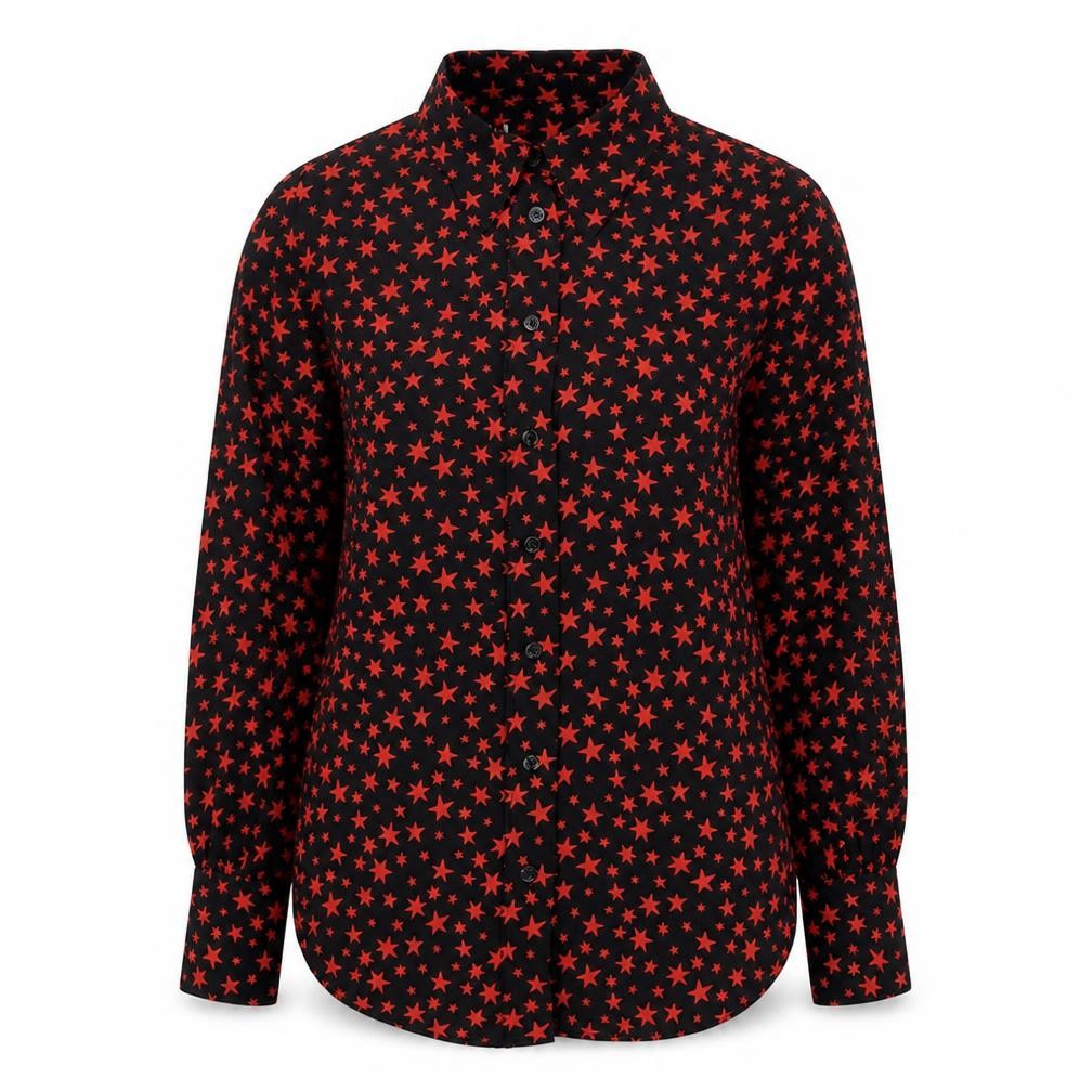 Marks and Spencer Womens Black Geometric Polyester Basic Button-Up Size 8 Collared - Star Print