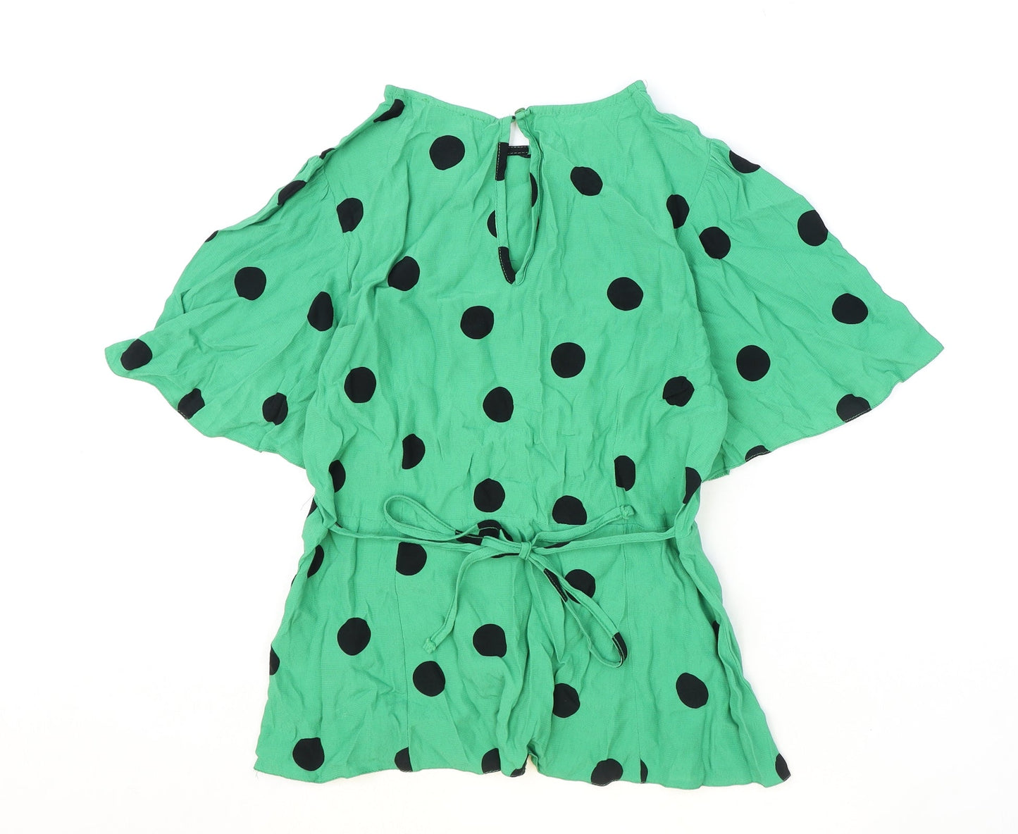 New Look Womens Green Polka Dot Viscose Basic Blouse Size 10 Round Neck