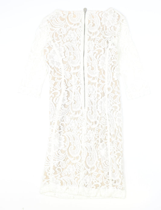 In Wear Womens White Floral Cotton Pencil Dress Size 8 Boat Neck Zip
