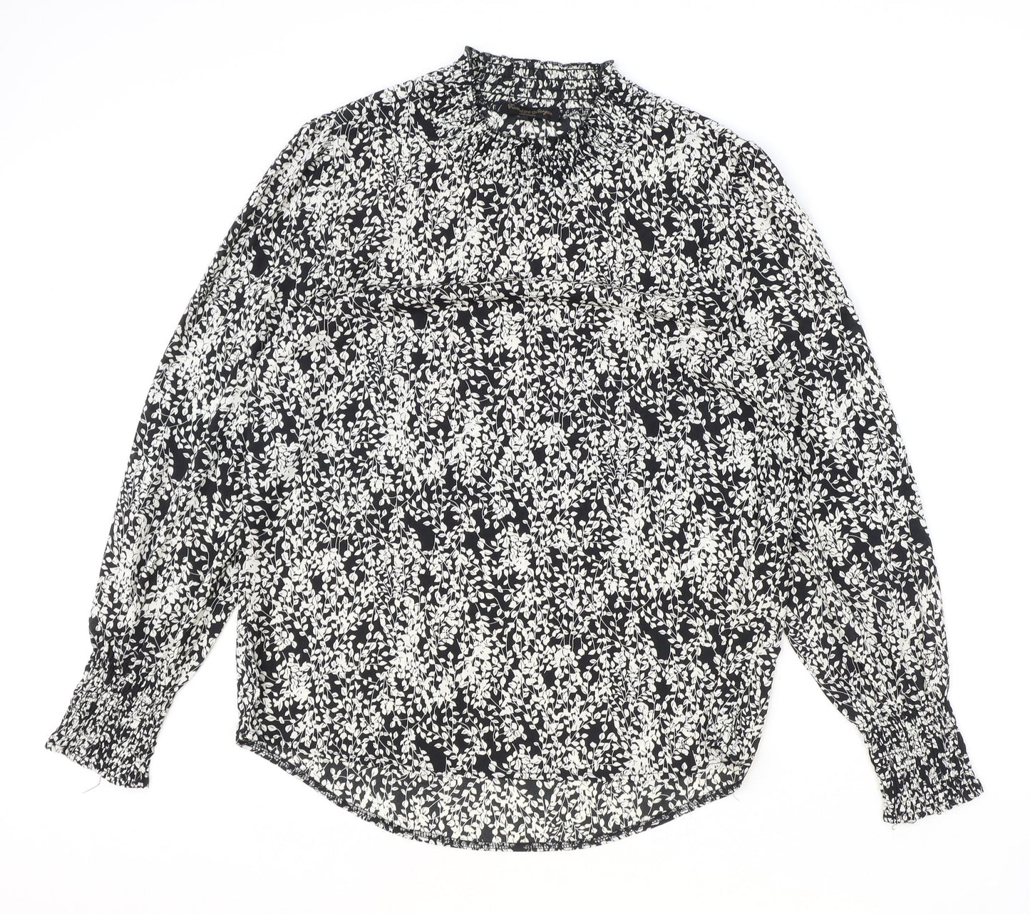 Caroline Morgan Womens Black Geometric Polyester Basic Blouse Size 12 Round Neck
