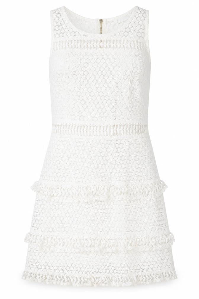 Preworn Womens Ivory Geometric Polyester A-Line Size M Scoop Neck Zip
