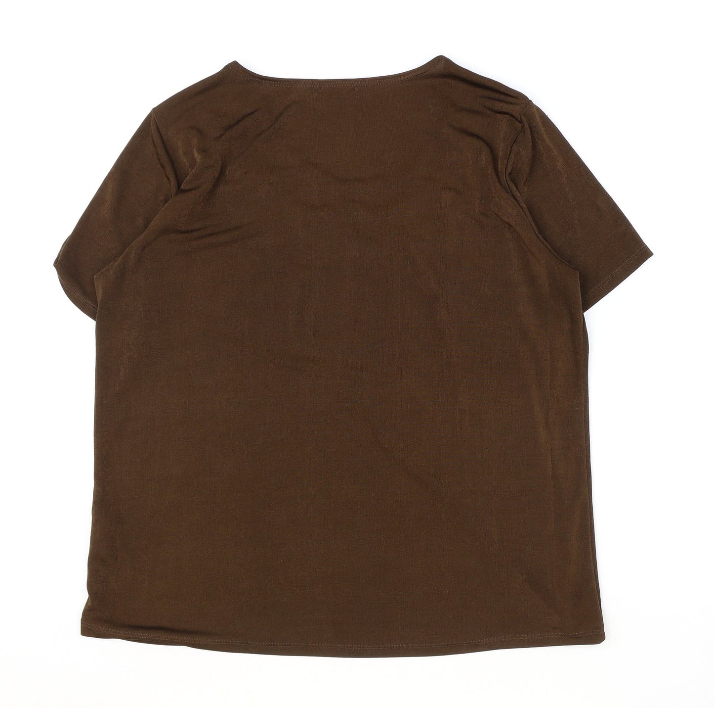 Damart Womens Brown Polyester Basic T-Shirt Size L Round Neck