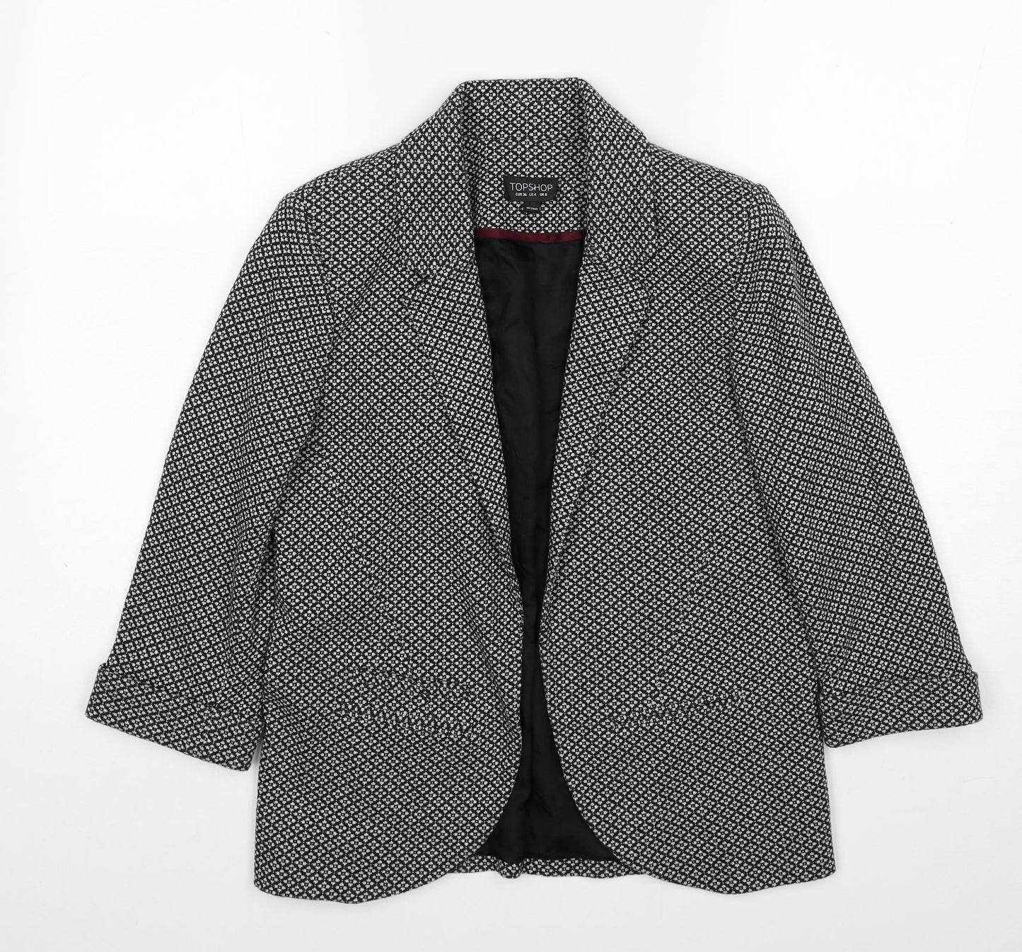 Topshop Womens Black Geometric Jacket Blazer Size 8