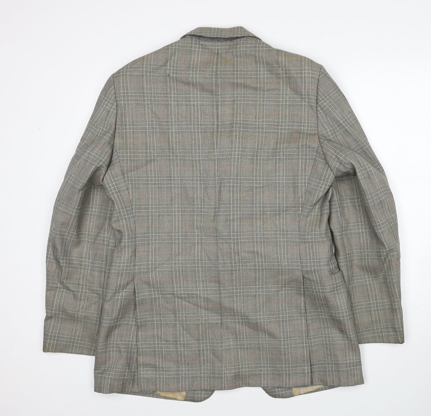 John Lewis Mens Grey Plaid Wool Jacket Suit Jacket Size 38 Regular