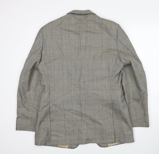 John Lewis Mens Grey Plaid Wool Jacket Suit Jacket Size 38 Regular