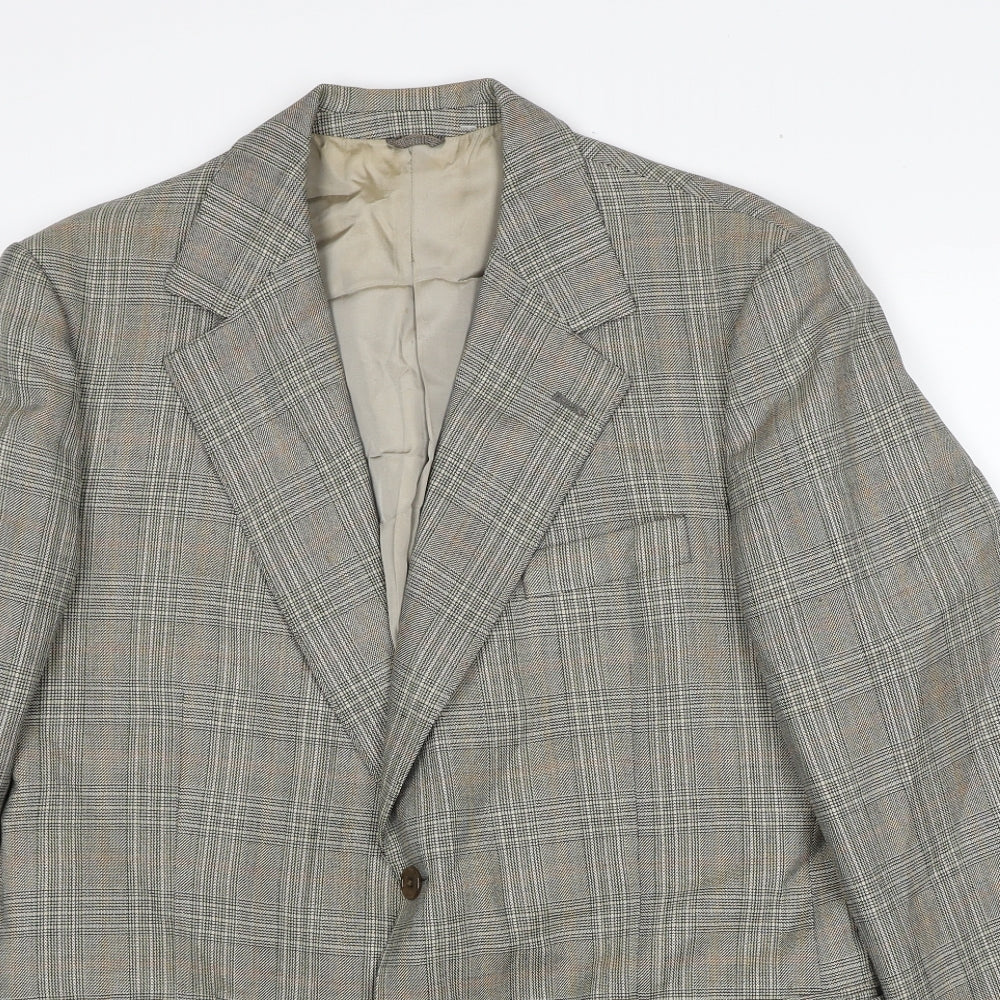 John Lewis Mens Grey Plaid Wool Jacket Suit Jacket Size 38 Regular