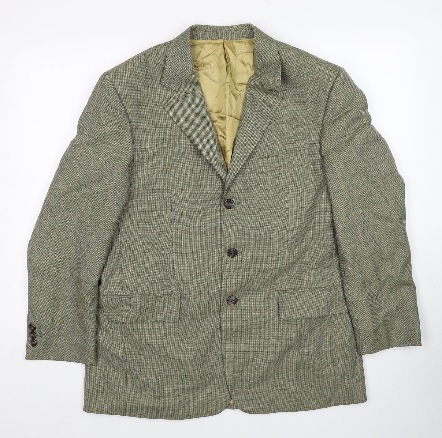 Wellington Mens Green Plaid Polyester Jacket Suit Jacket Size 40 Regular