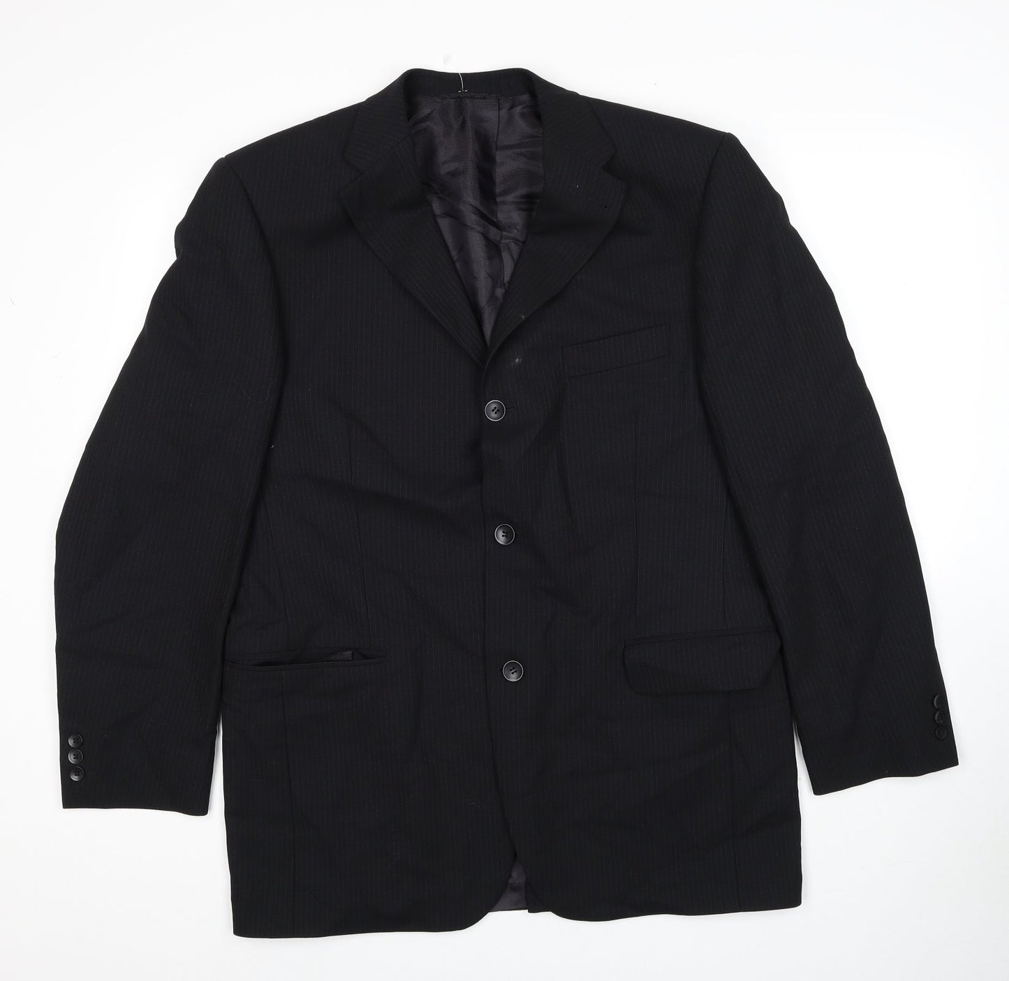 ROY ROBSON Mens Black Striped Wool Jacket Suit Jacket Size XL Regular