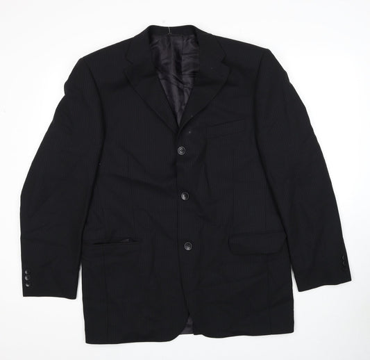 ROY ROBSON Mens Black Striped Wool Jacket Suit Jacket Size XL Regular