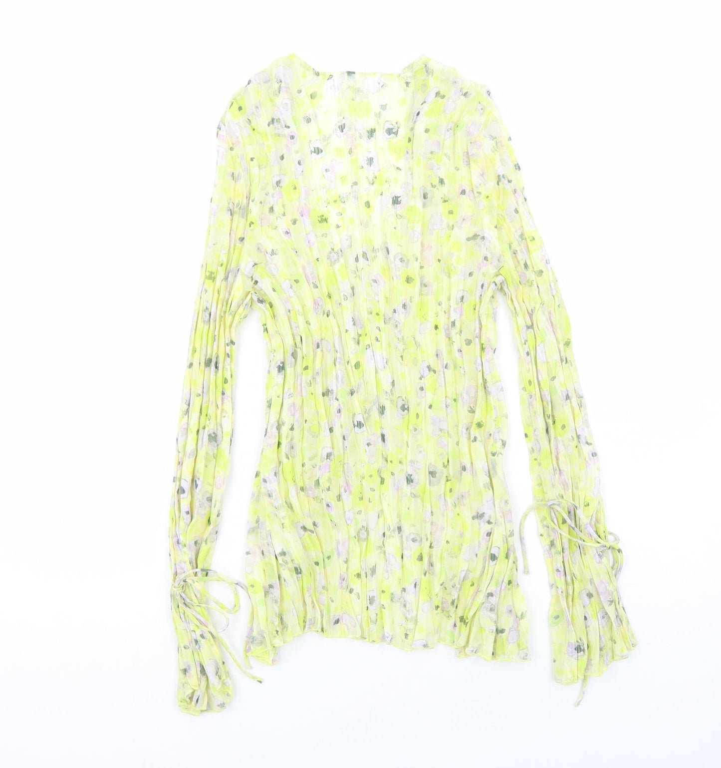H&M Womens Yellow Floral Polyester Basic Blouse Size M V-Neck