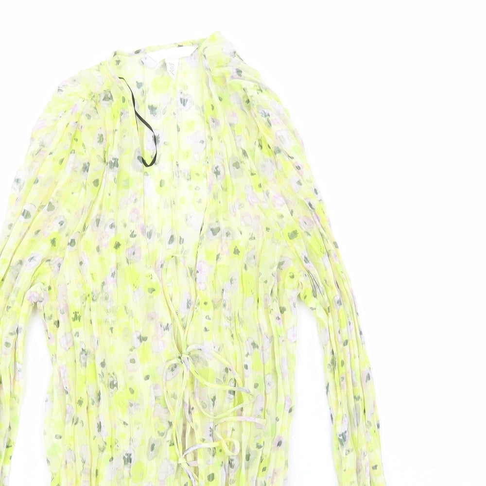H&M Womens Yellow Floral Polyester Basic Blouse Size M V-Neck