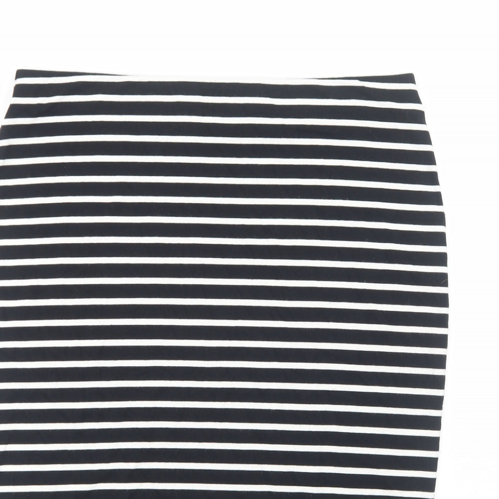 Marks and Spencer Womens Black Striped Viscose Straight & Pencil Skirt Size 12