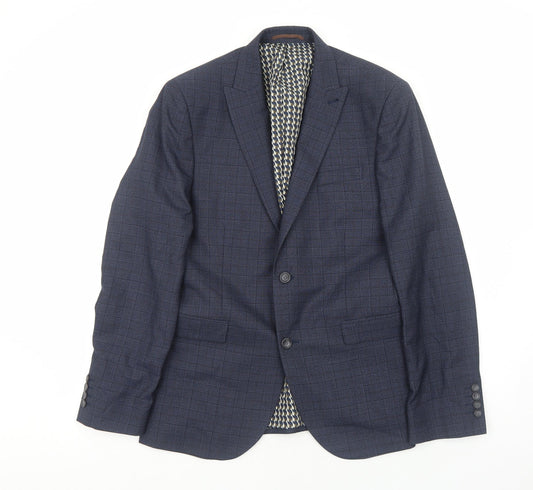 NEXT Mens Blue Plaid Polyester Jacket Suit Jacket Size L Regular