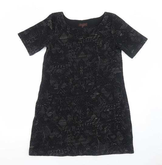 Great Plains Womens Black Geometric Polyester Shift Size M Scoop Neck Pullover