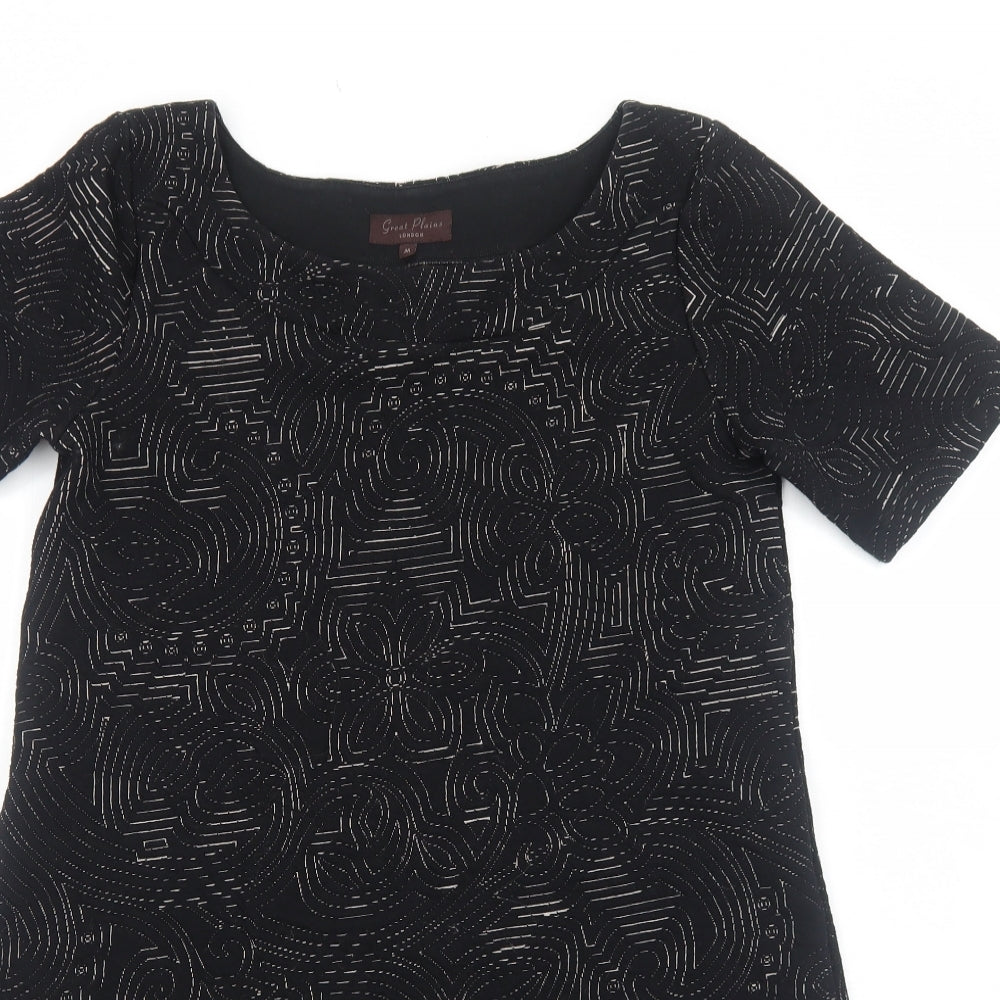 Great Plains Womens Black Geometric Polyester Shift Size M Scoop Neck Pullover