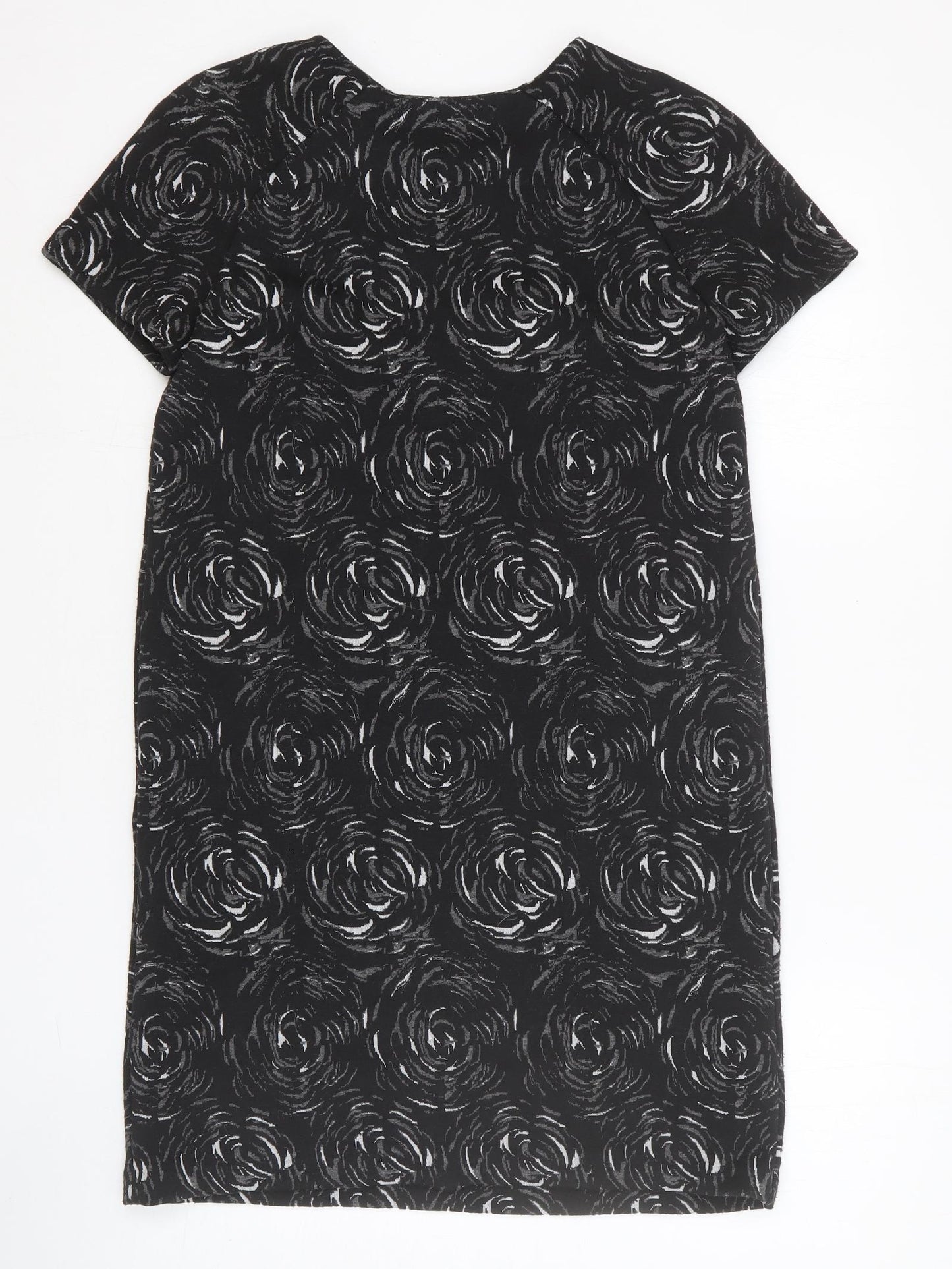 Marks and Spencer Womens Black Geometric Cotton Shift Size 10 Round Neck Pullover