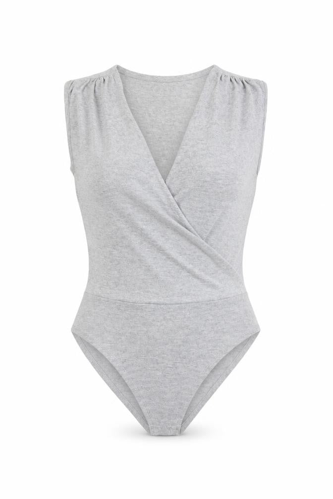 ASOS Womens Grey Cotton Bodysuit One-Piece Size 8 Snap