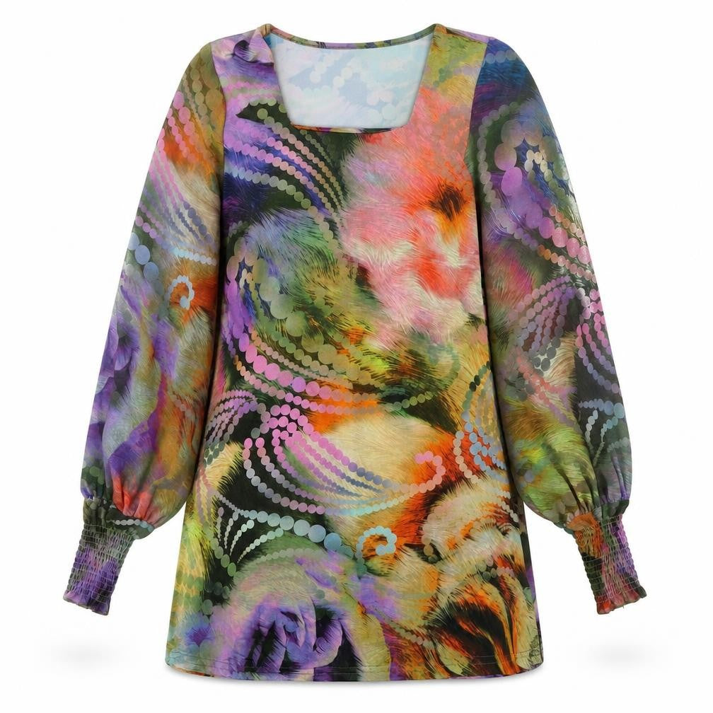 Off The Record Womens Multicoloured Geometric Polyester Shift Size 12 Square Neck Pullover