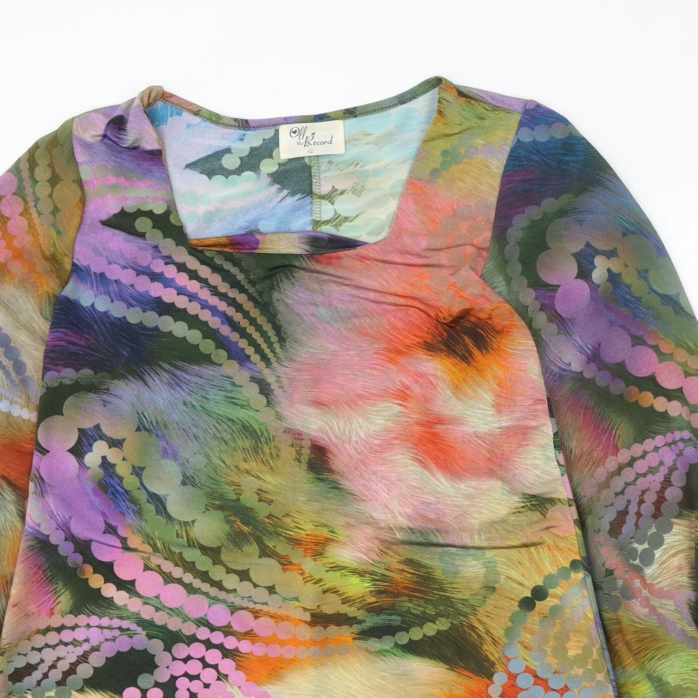 Off The Record Womens Multicoloured Geometric Polyester Shift Size 12 Square Neck Pullover