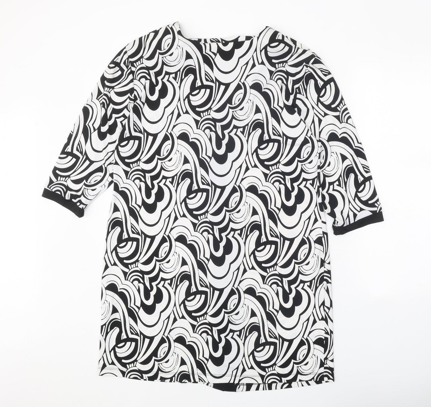My Fize Womens White Geometric Polyester Shift Size XS Boat Neck Pullover