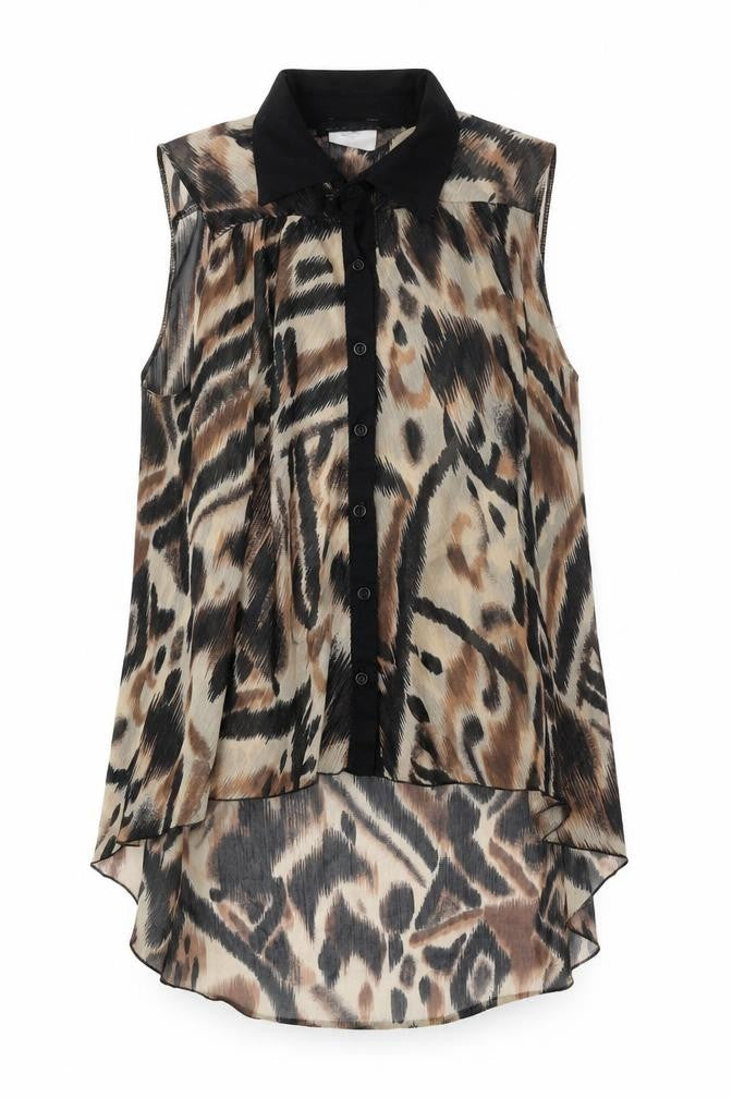 West One Womens Brown Polyester Basic Button-Up Size 14 Collared