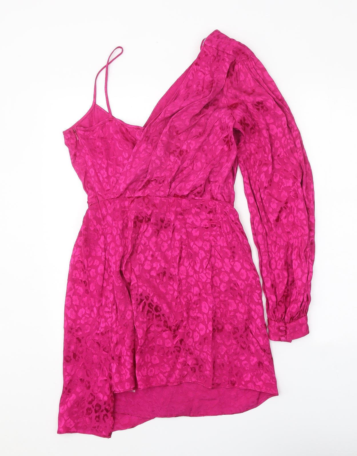 Topshop Womens Pink Animal Print Viscose Mini Size 8 One Shoulder Zip - Leopard Print