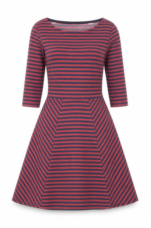 Jack Wills Womens Red Striped Cotton Fit & Flare Size 6 Boat Neck Pullover