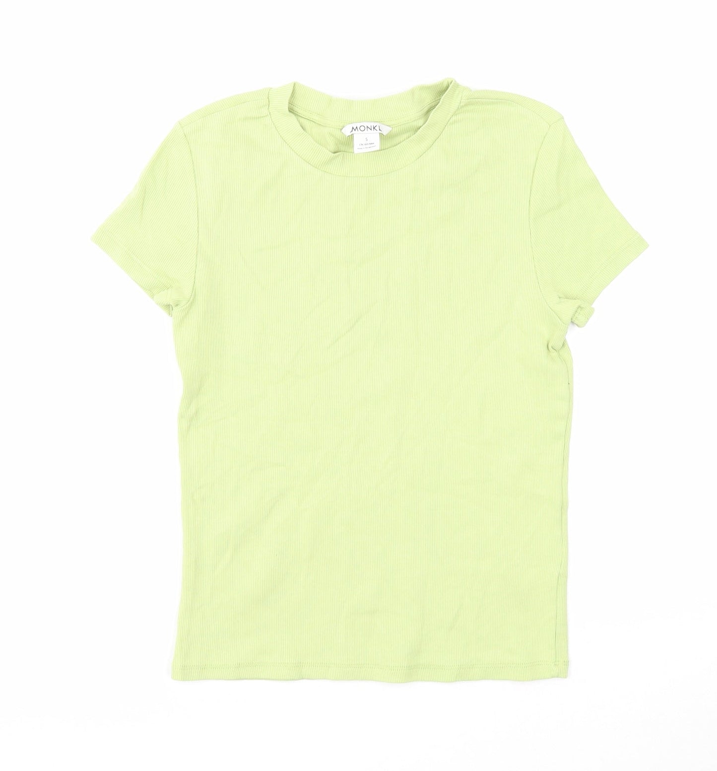 Monkl Womens Green Cotton Basic T-Shirt Size S Round Neck
