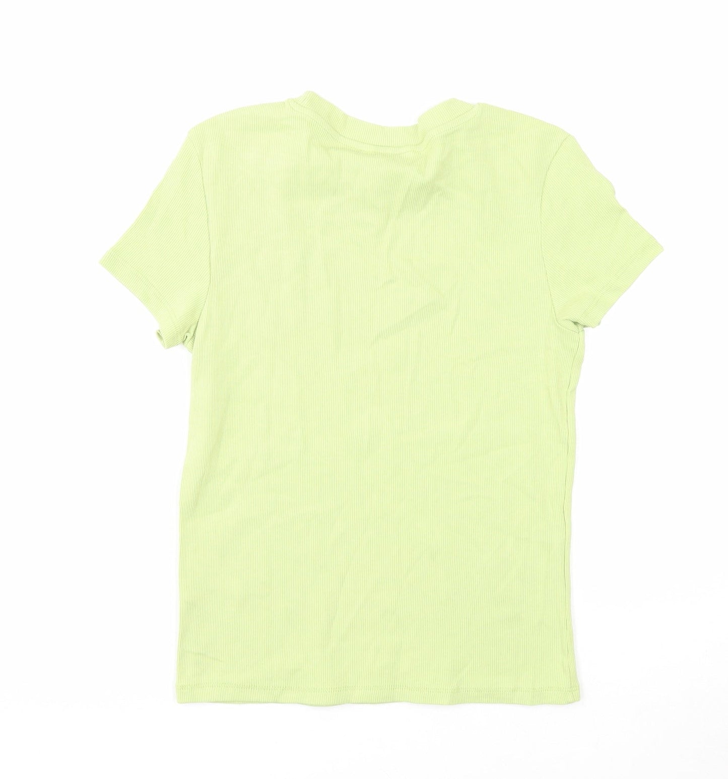 Monkl Womens Green Cotton Basic T-Shirt Size S Round Neck