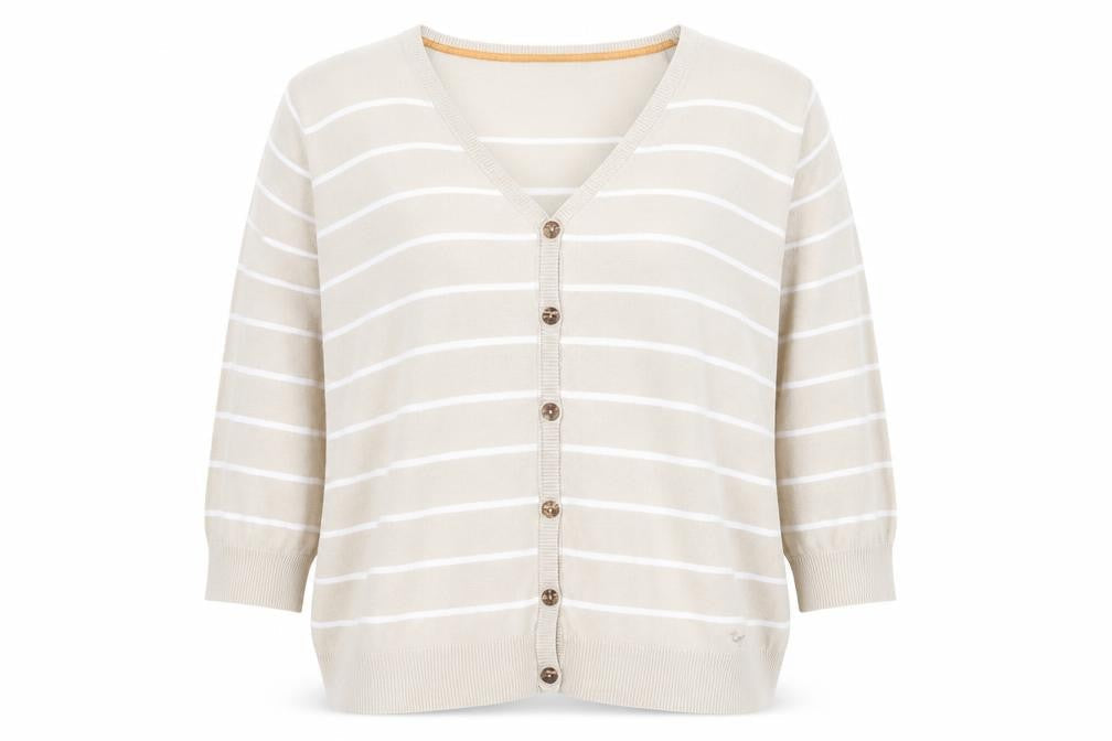 EWM Womens Beige V-Neck Striped Cotton Cardigan Jumper Size XL