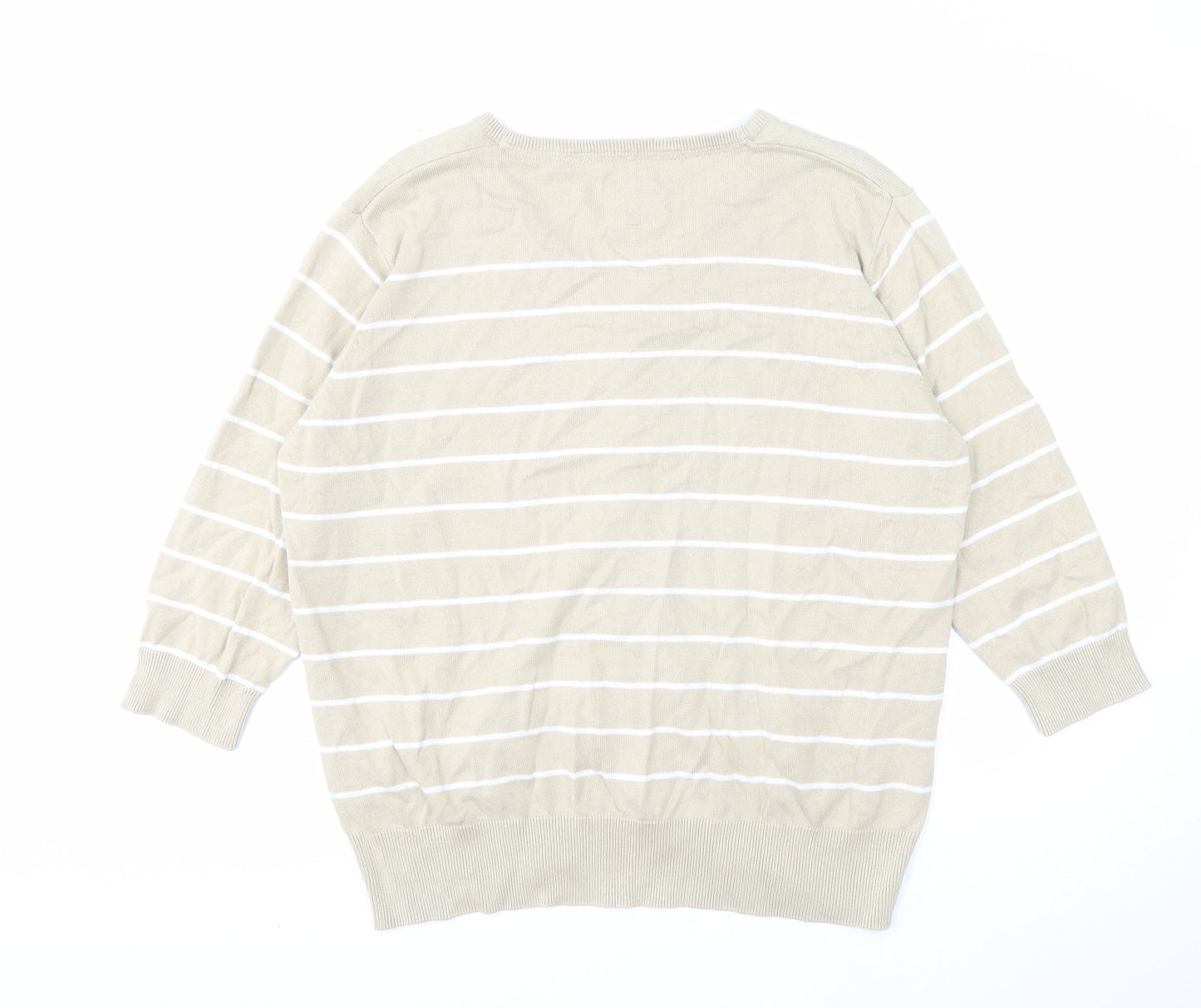 EWM Womens Beige V-Neck Striped Cotton Cardigan Jumper Size XL