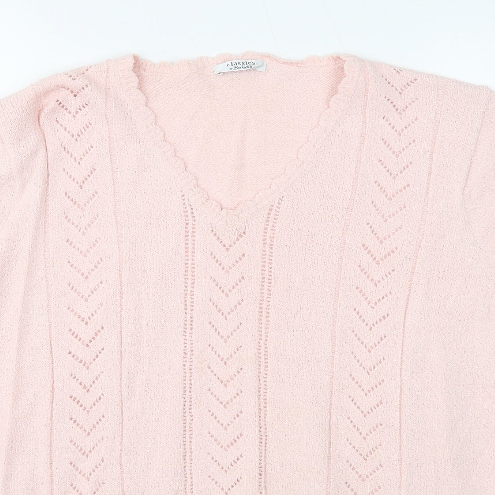 Berkertex Womens Pink V-Neck Geometric Acrylic Pullover Jumper Size 18
