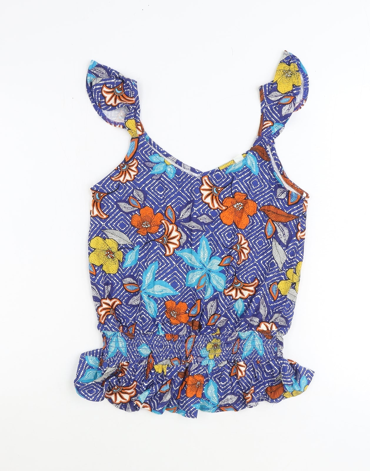 Preworn Womens Blue Geometric Viscose Basic Tank Size 8 V-Neck - Floral